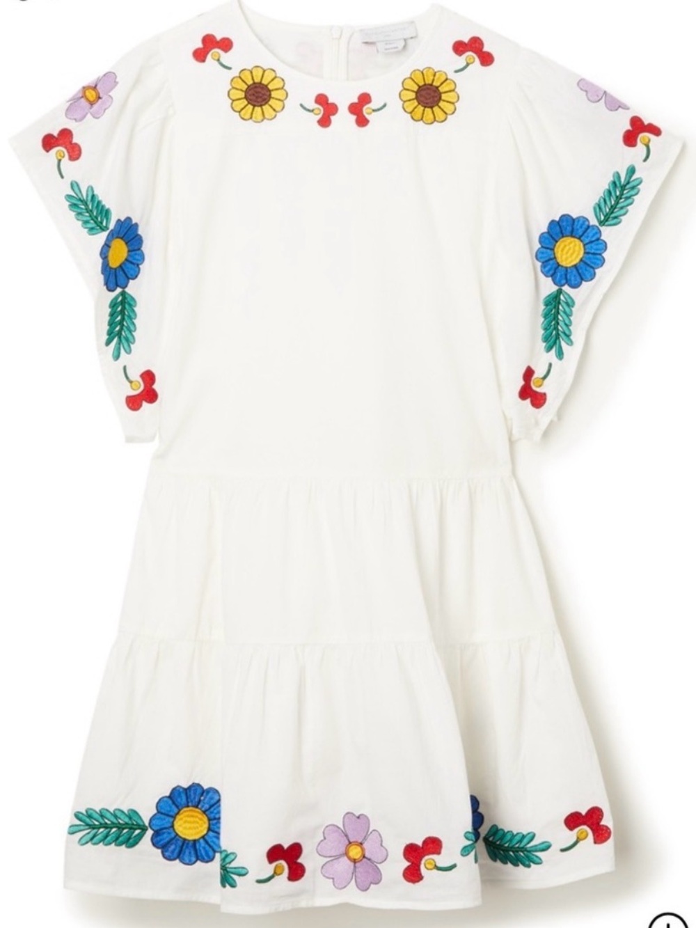 Stella McCartney Kids White Dress with Colorful Floral Embroidery